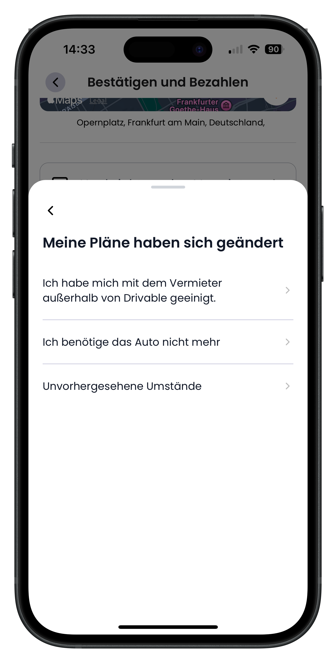 Detailauswahl unter Meine Pläne haben sich geändert mit drei Unter-Optionen