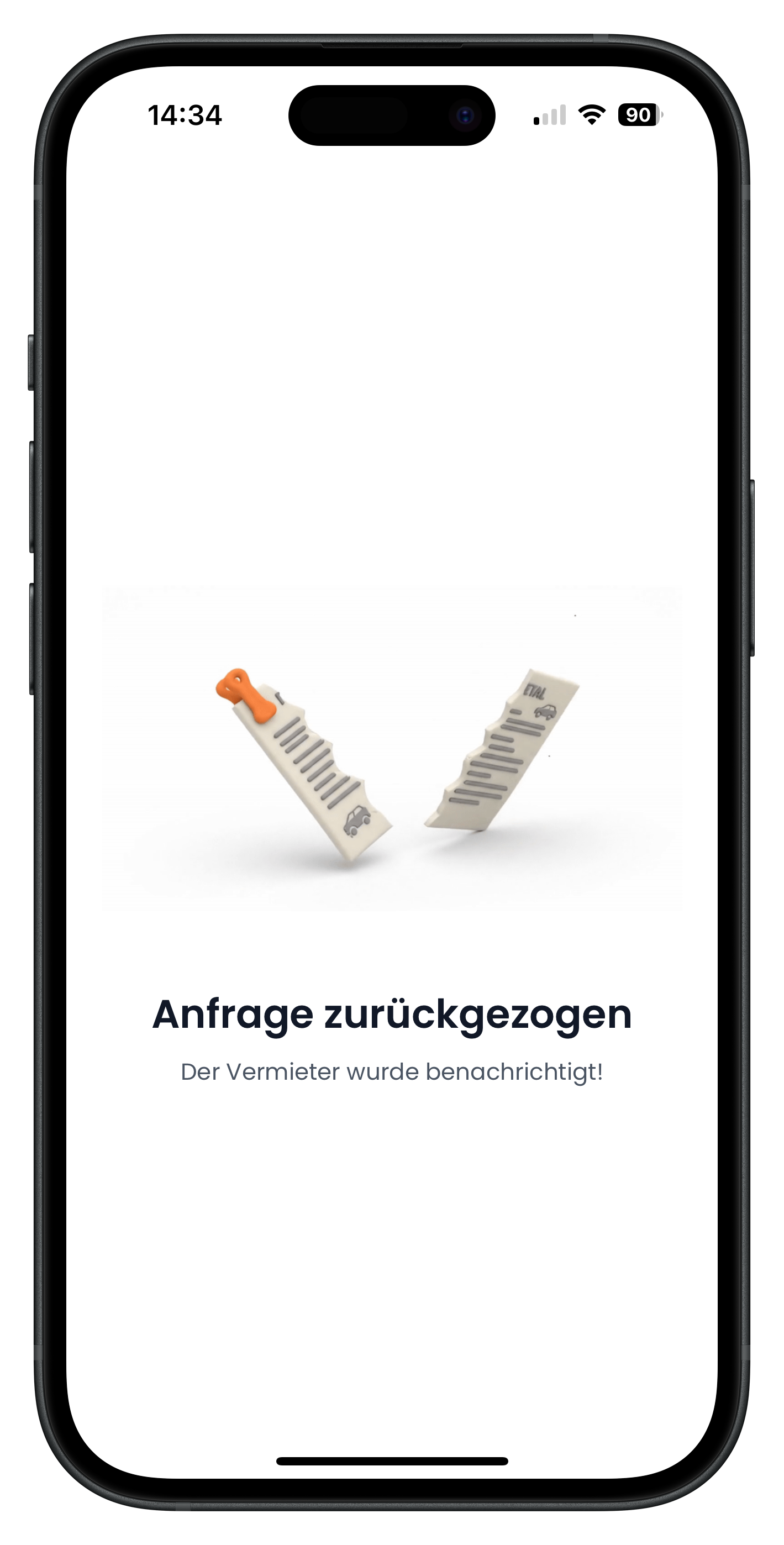 Erfolgsmeldung Anfrage zurückgezogen mit Hinweis der Vermieter wurde benachrichtigt