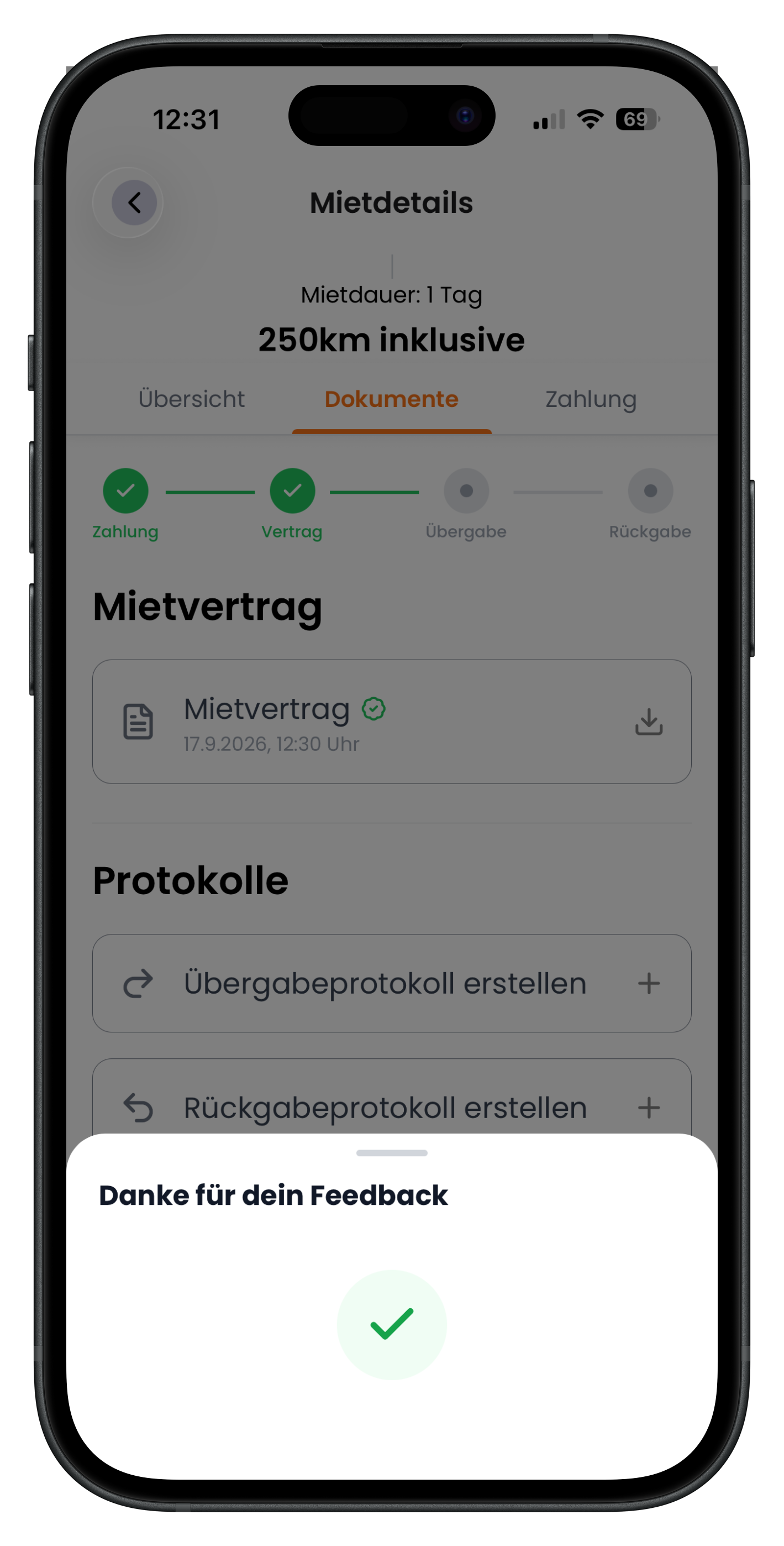Bestätigung Danke für dein Feedback mit grünem Haken