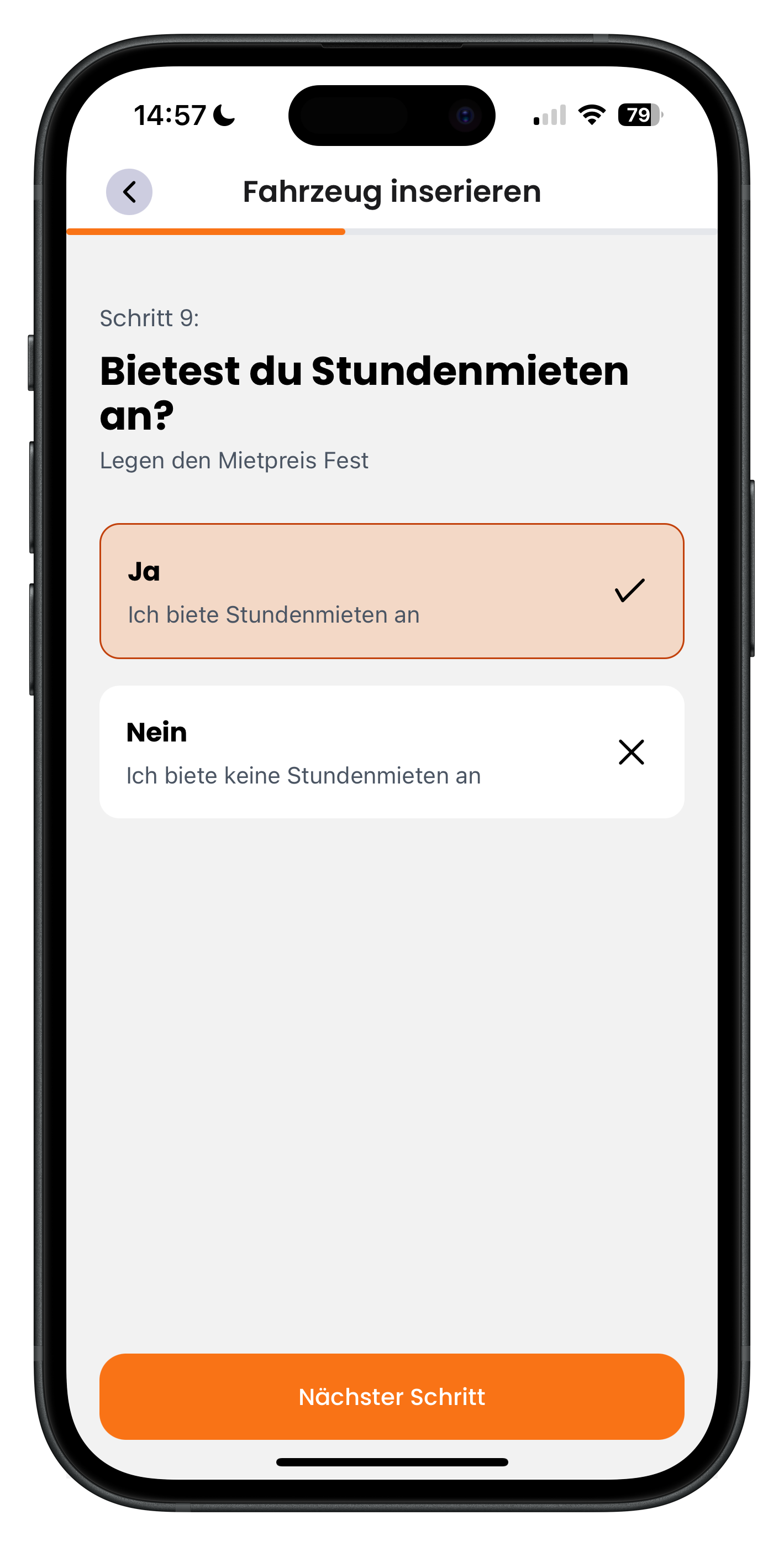 Auswahl ob Stundenmieten angeboten werden mit Ja und Nein