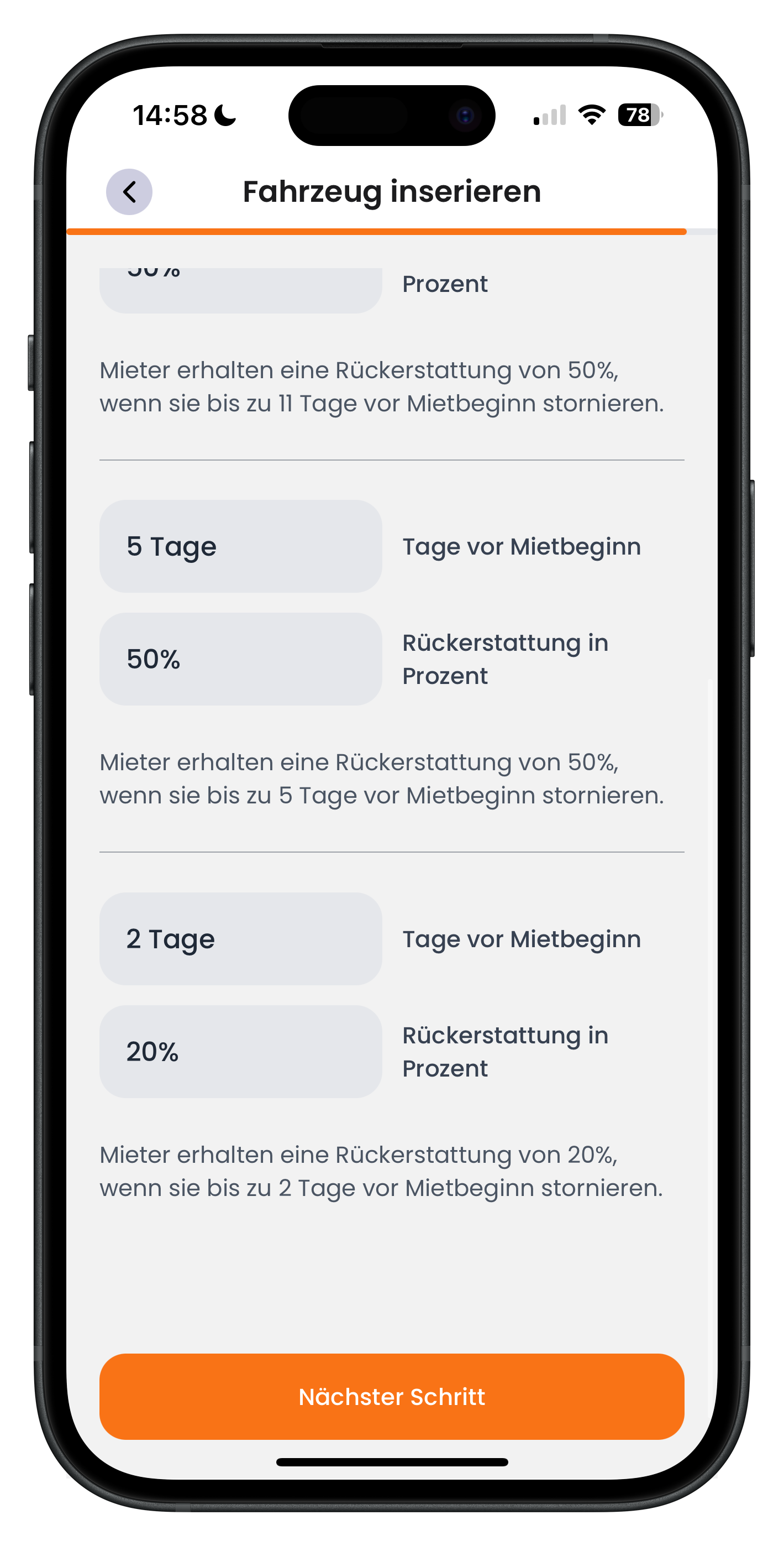 Mehrere gestaffelte Storno-Stufen mit unterschiedlichen Rückerstattungssätzen