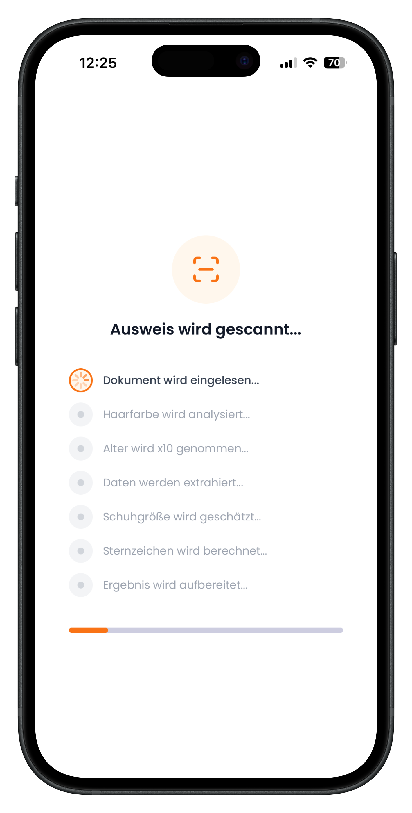 Ladeanimation während der Ausweis gescannt wird