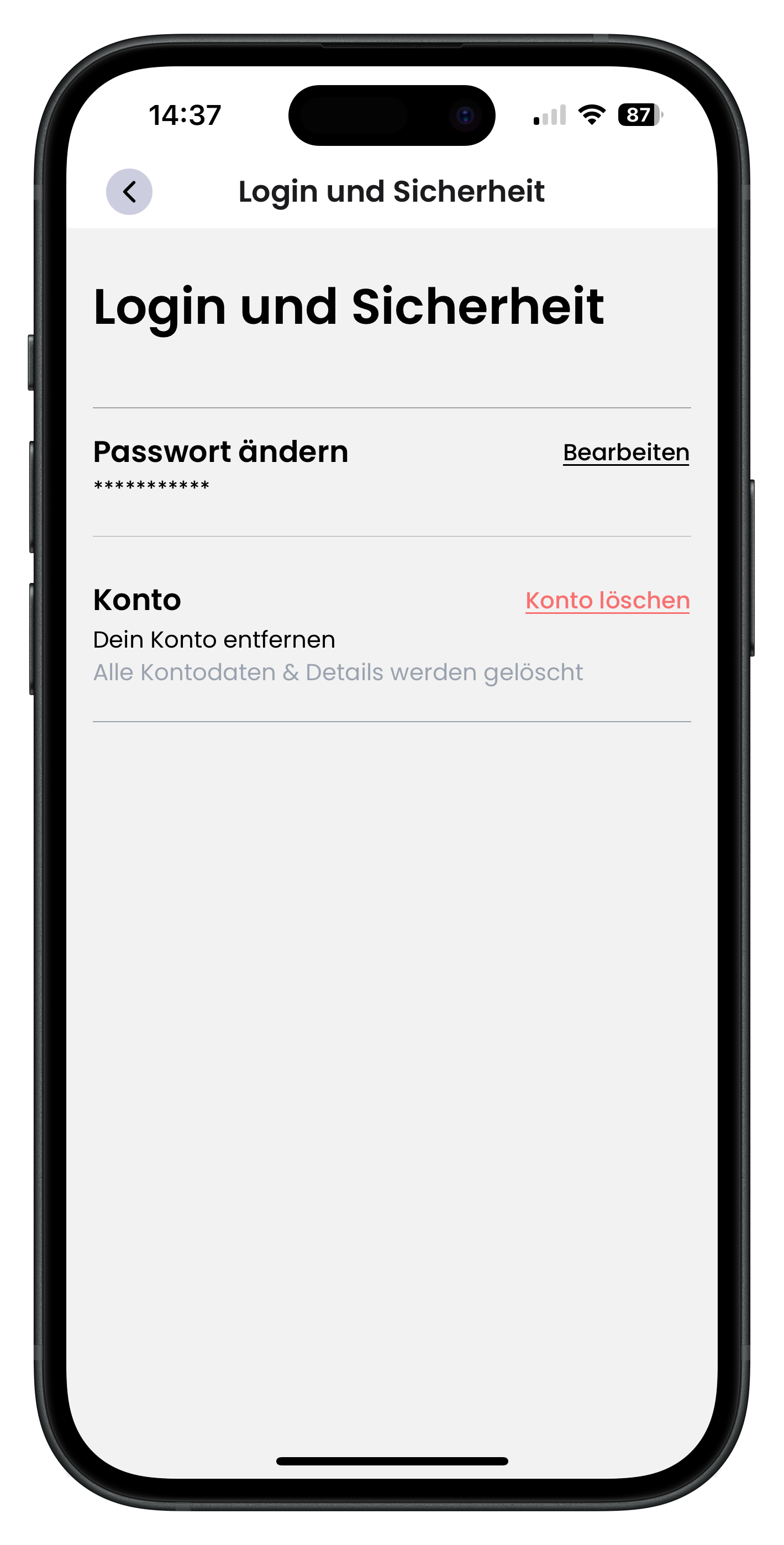 Login und Sicherheit in der Drivable App mit Passwort ändern und Konto löschen