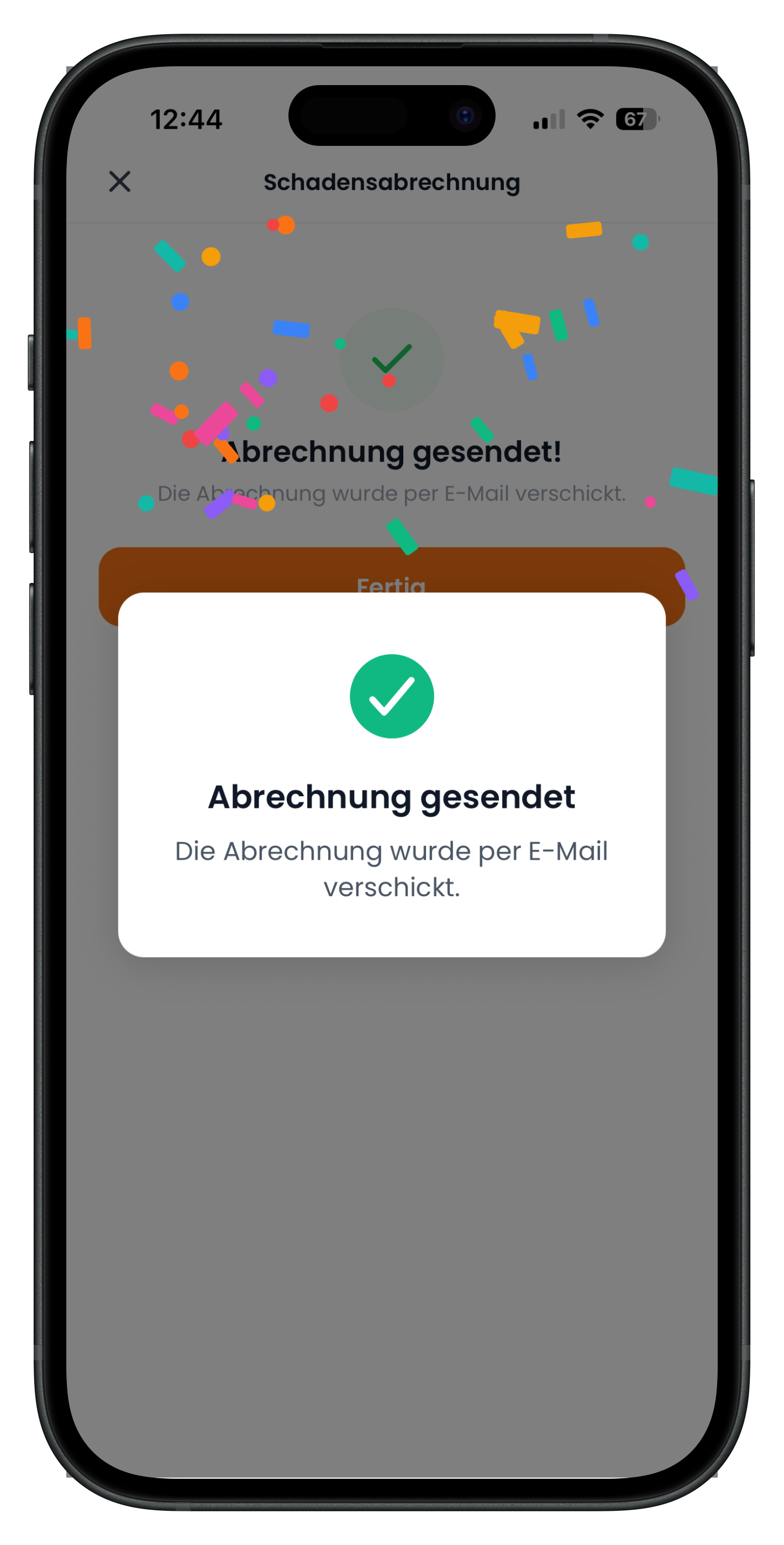 Bestätigung Abrechnung gesendet