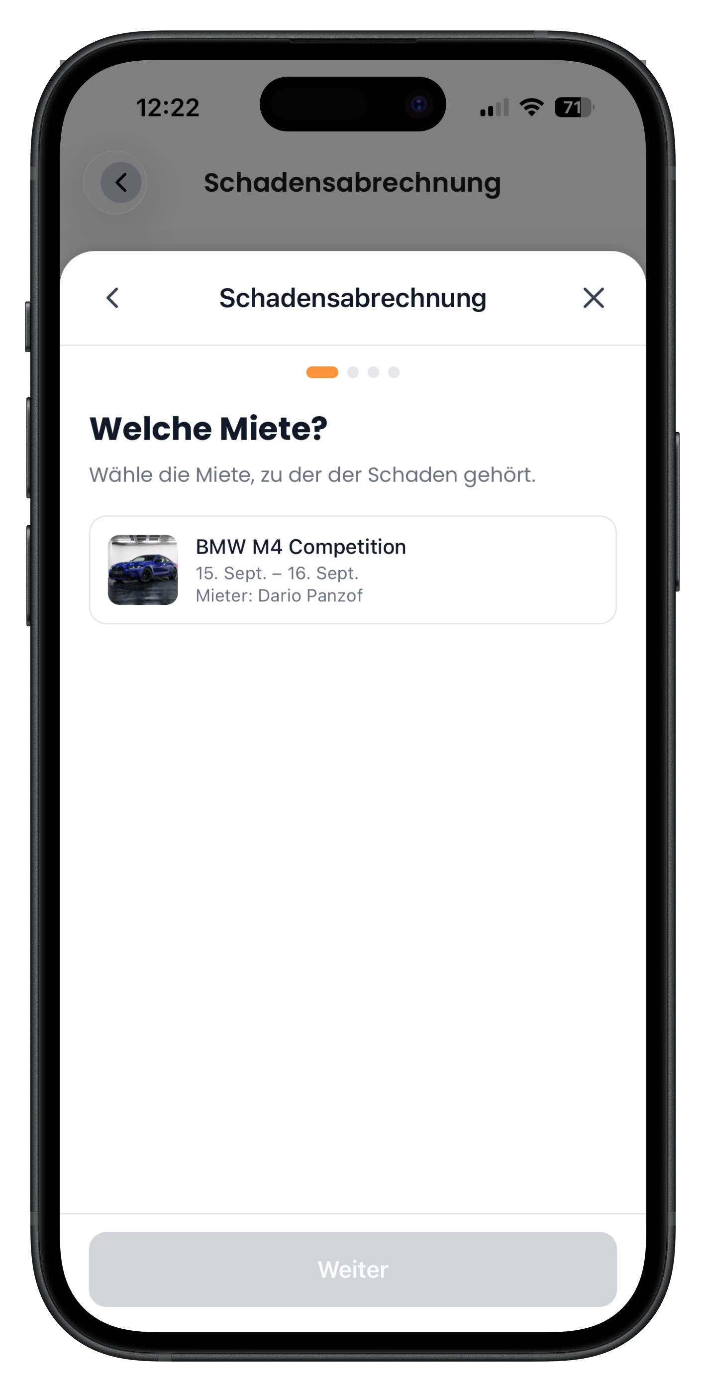 Schritt Welche Miete mit auswählbarer Mietkarte