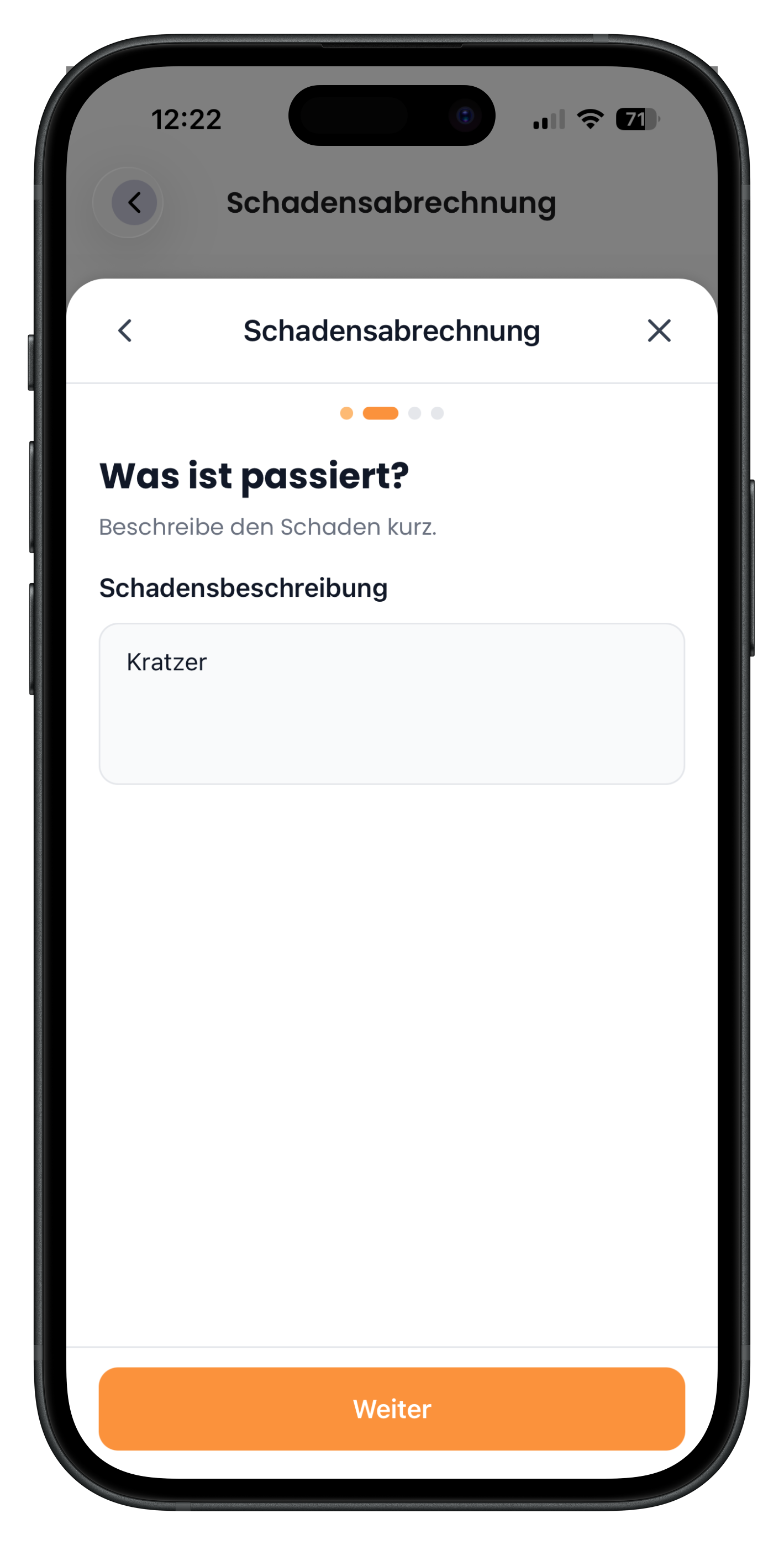 Schritt Was ist passiert mit dem Feld Schadensbeschreibung