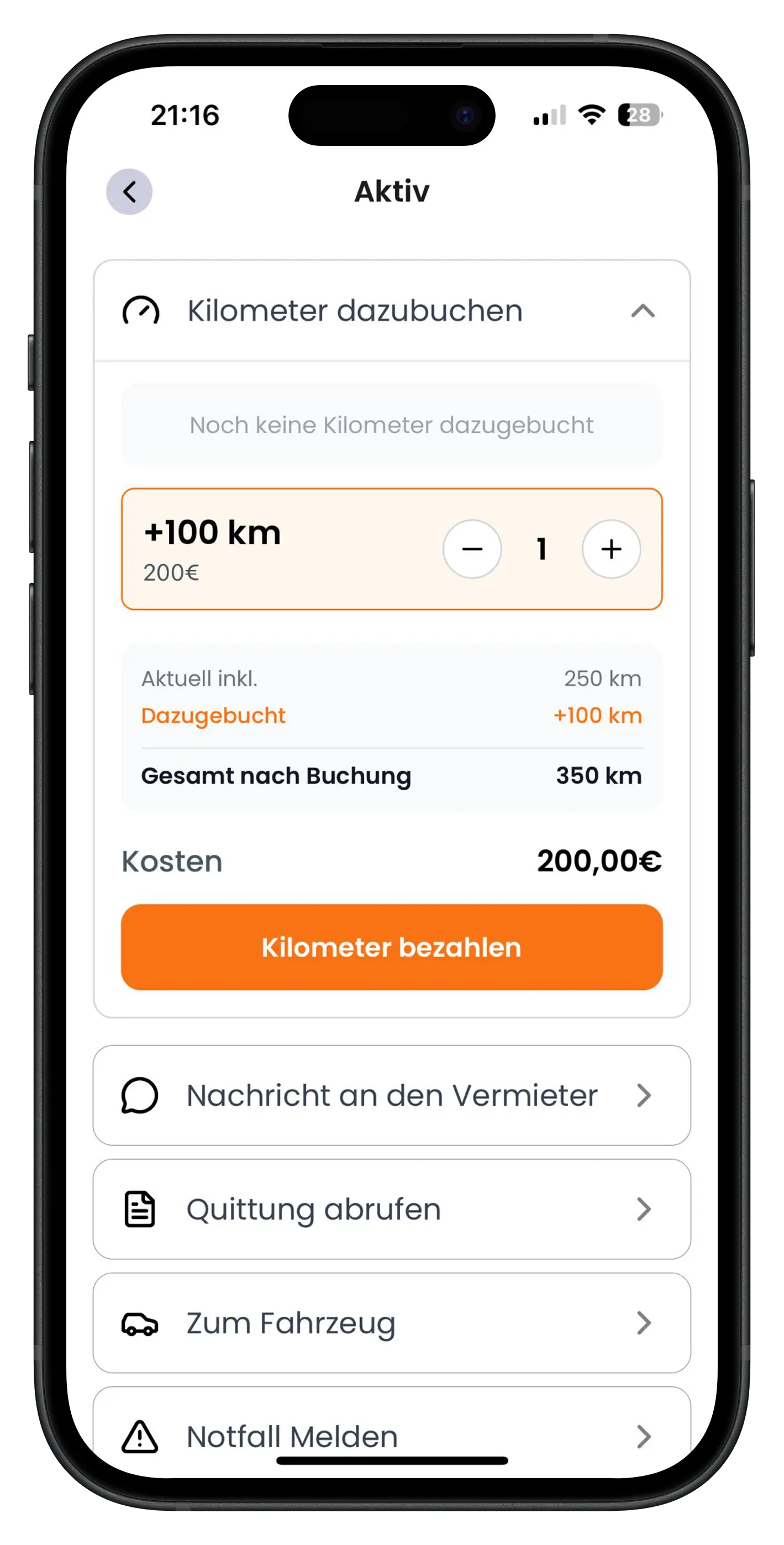 Kilometer dazubuchen
