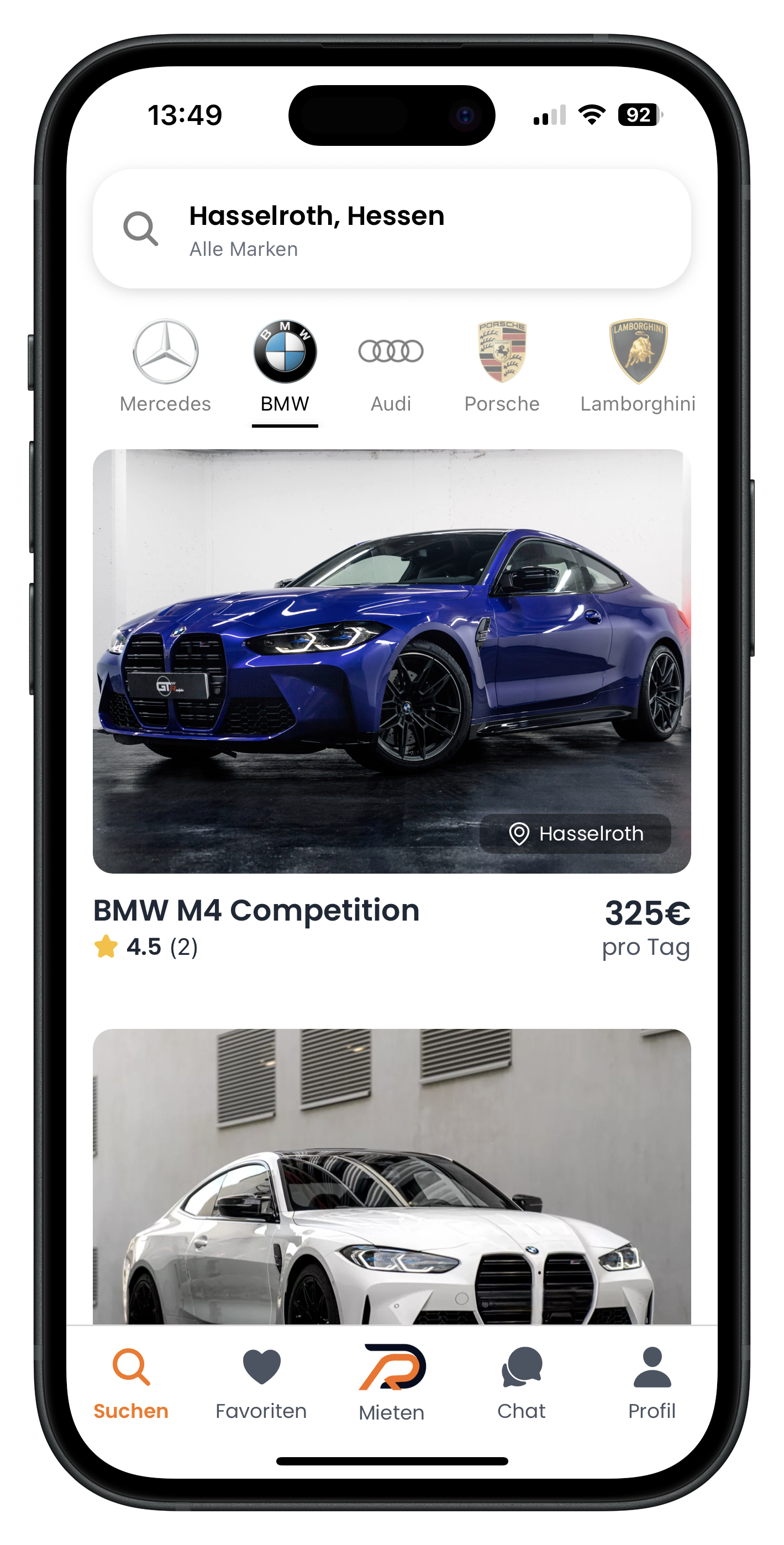 Drivable Quick Select mit ausgewählter Marke BMW und BMW M4 Competition Ergebnis