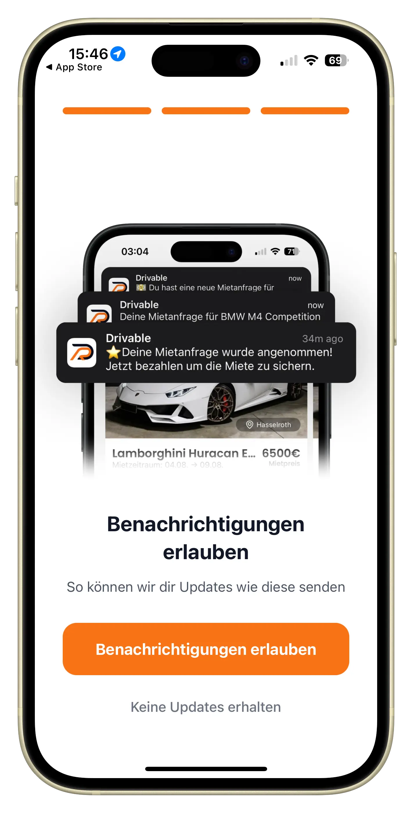 Benachrichtigungen erlauben Screen mit Beispiel-Notifications