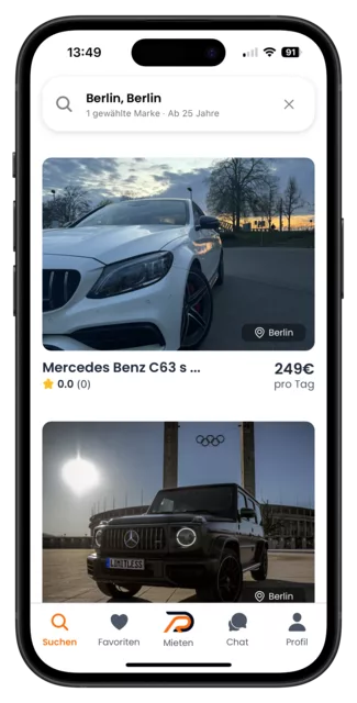Suche: Fahrzeuge in Berlin mit Tagespreis, Marke und Entfernung