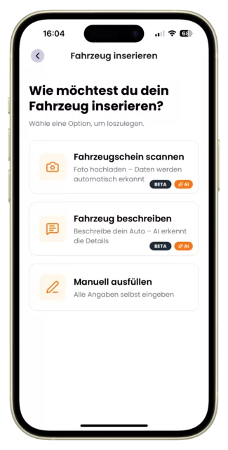 Inserat erstellen: Fahrzeugschein scannen, Daten werden automatisch erkannt