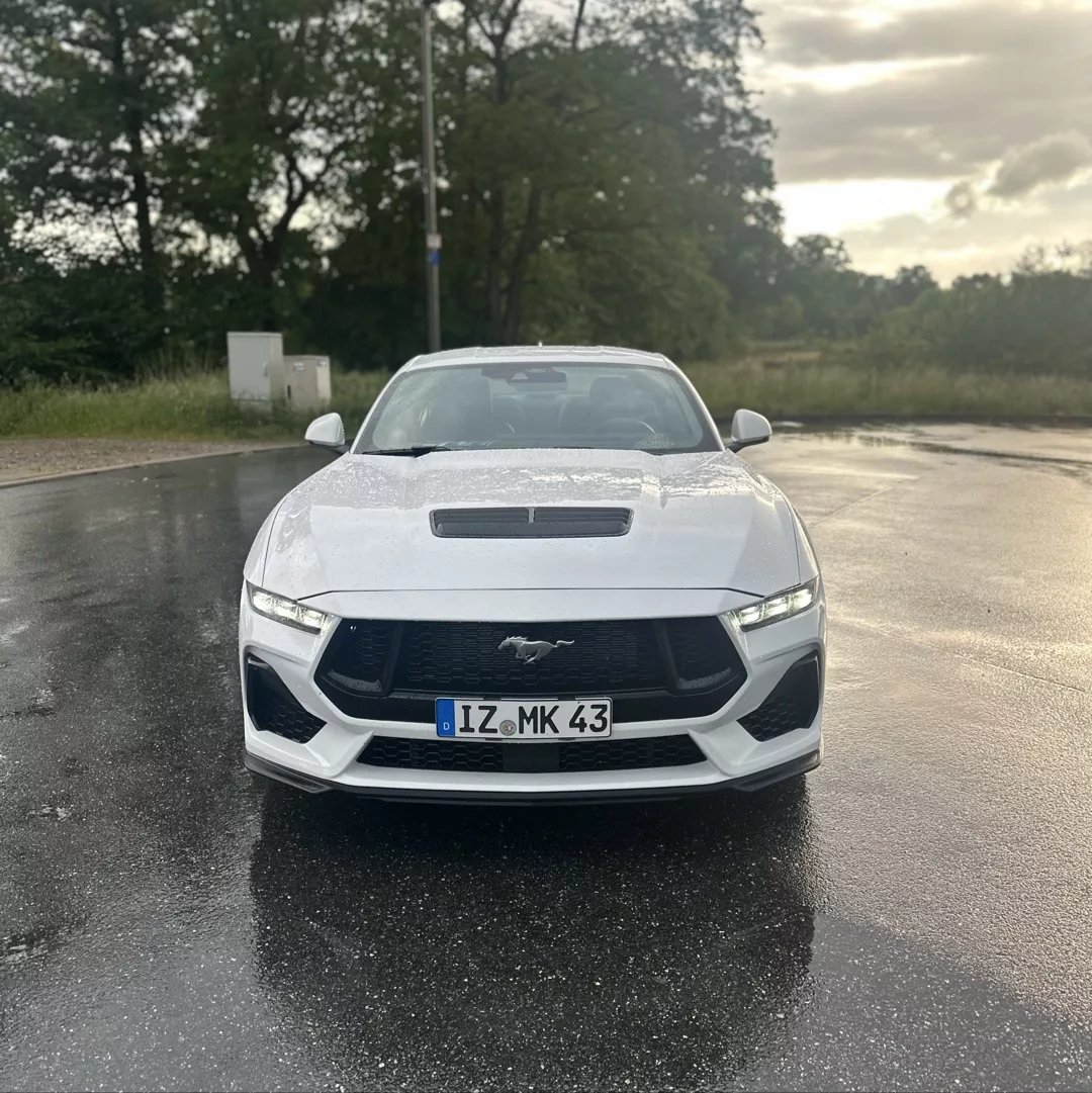 Ford Mustang GT V8 in Weiß mieten - Frontansicht