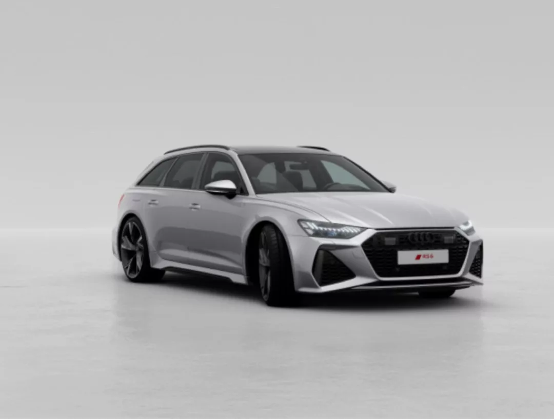 Audi RS6 2025 in Silber Frontansicht mieten.