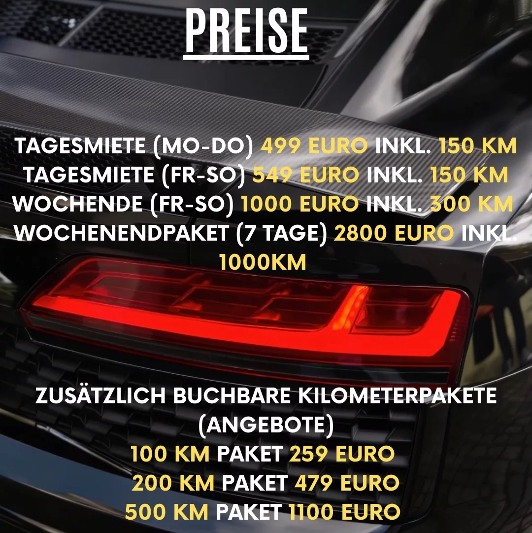 Audi R8 Facelift mit Quattro Rückansicht in Schwarz mieten