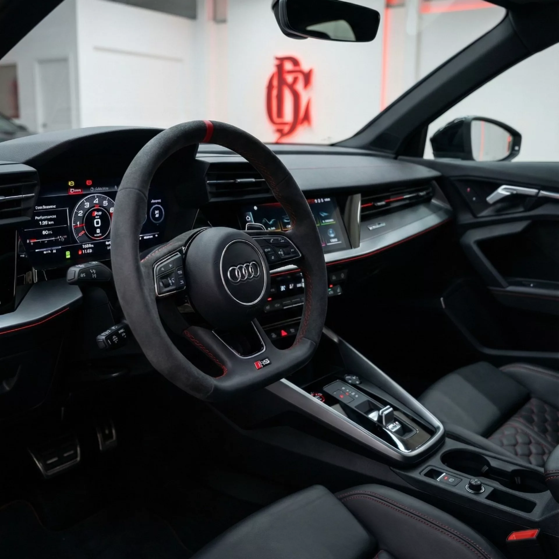 AUDI RS3 Limousine Innenraum mit Multifunktionslenkrad mieten
